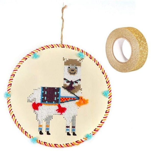 Coffert hängande trä att brodera Lama + guld glittermaskeringstejp 5 m Beige