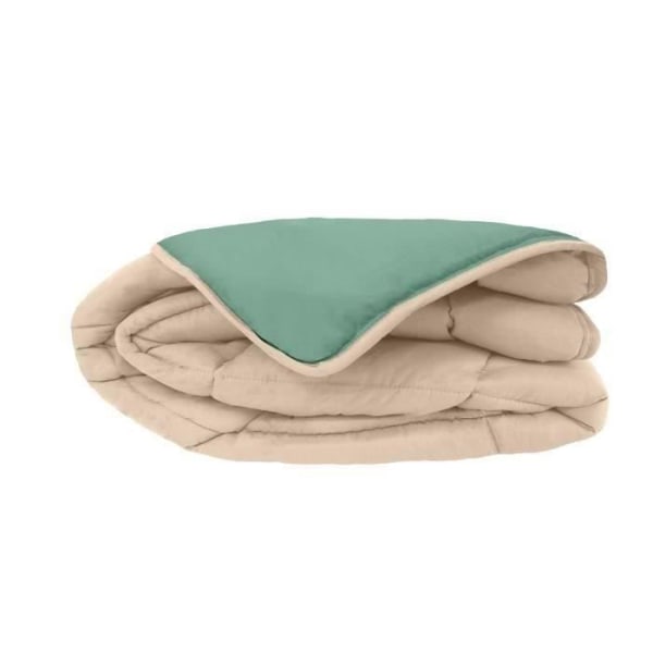 POYET MOTTE Mikrofibertäcke 400g/m² CALGARY - 200 x 200 cm - Pebble Beige och Lake Green Pebble Beige och Lake Green