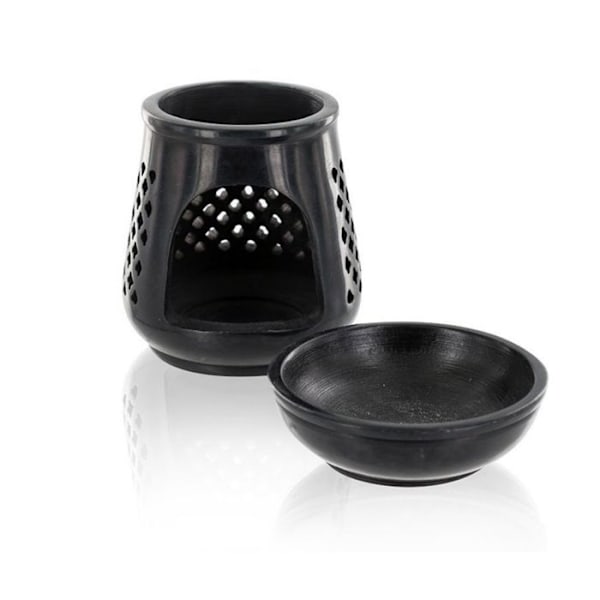 Sort sten røgelsesholder diffuser + tibetansk røgelse pulver Svart