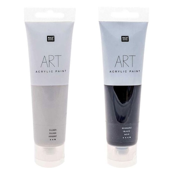 2 putkea akryylimaalia 100 ml - musta ja hopea silver, svart