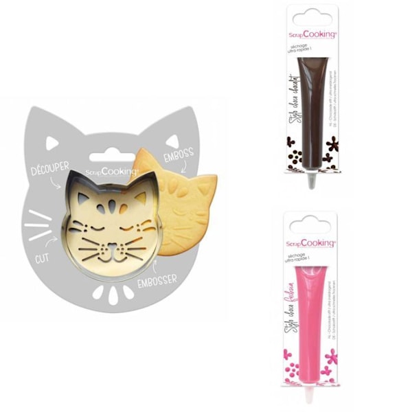 Kattpräglat kakkit + 2 bruna och fuchsia chokladpennor Grå