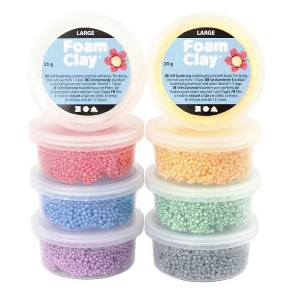 Set med 8 stycken Foam Clay modellleror - FOAM CLAY varumärke - Pastellfärger - Självhärdande - För barn från 5 år