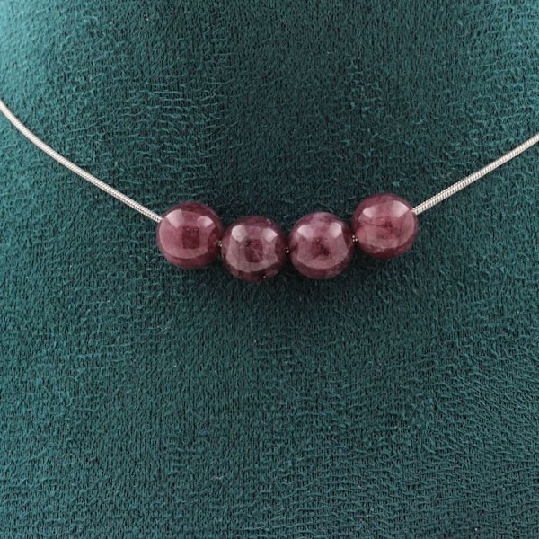 Collier - A Bijoux - Lépidolite 8 mm - 4 perler - Rustfrit stål - Justerbar størrelse