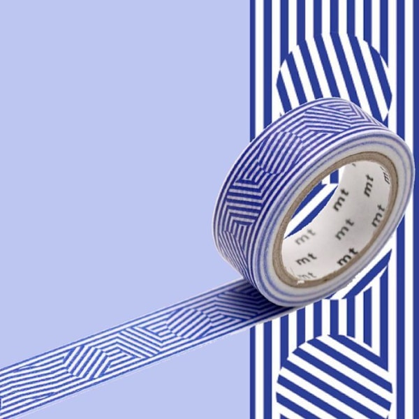Masking Tape - MT - Linjer og Cirkler - Farve Blå - Klæbende Papier - 1 Stykke blå
