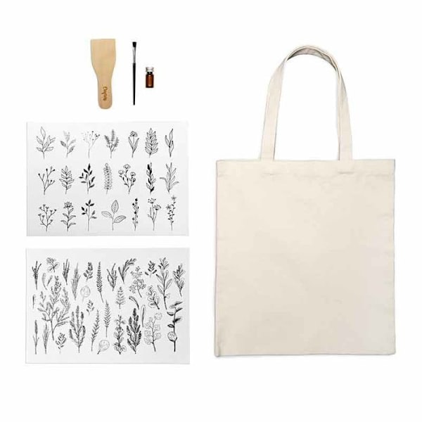 Tote Bag til Tilpasning - Sorte blomsterbilleder Beige