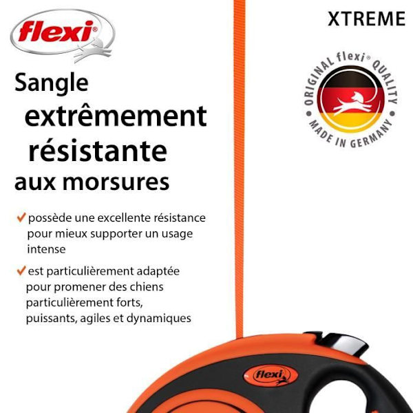 TRIXIE flexi XTREME remsnor - Str. L - 8m - Sort og orange svart/orange