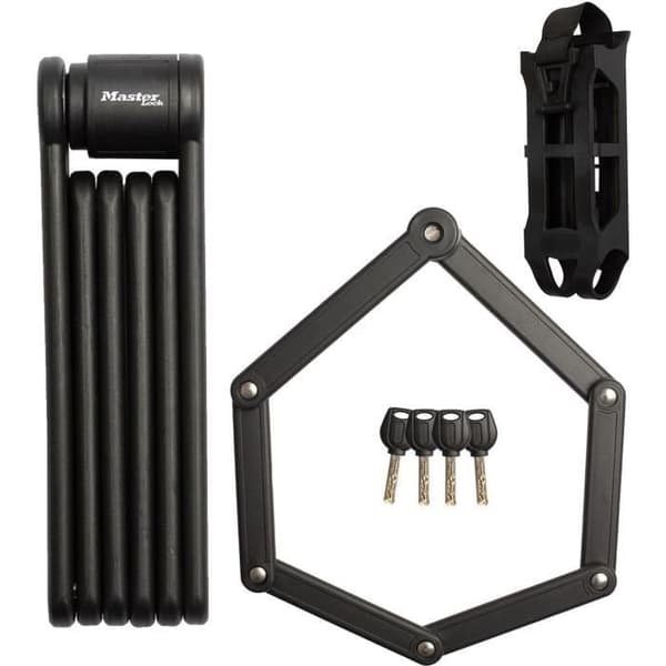 Hopfällbart cykellås - MASTER LOCK - 8335EURDPRO - Härdat stål, 4 nycklar, stöd ingår Svart