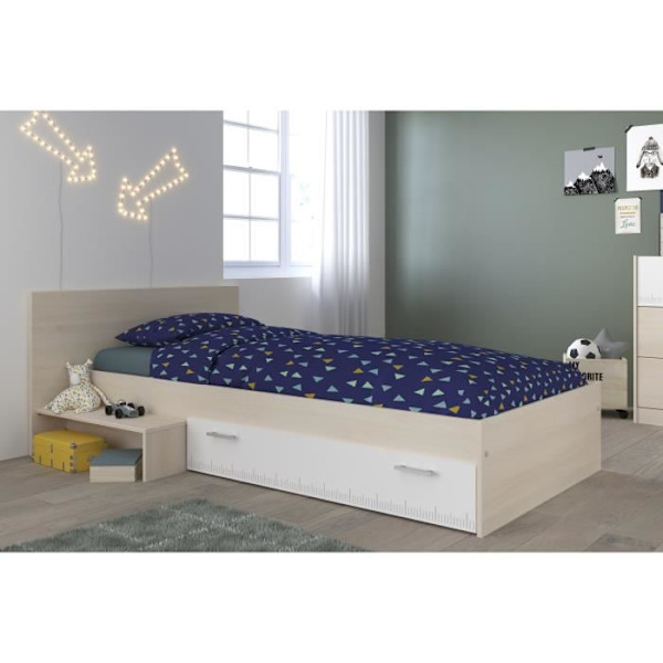 PARISOT Lasten sänky l 90 x l 190 cm - Akaasia ja valkoinen laatikkosisustus - Nykyaikainen - CHARLEMAGNE Acacia och vitt