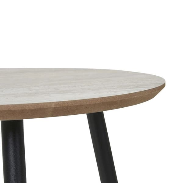 Rund sofabord 55x45 cm travertine-effekt og sorte ben beige