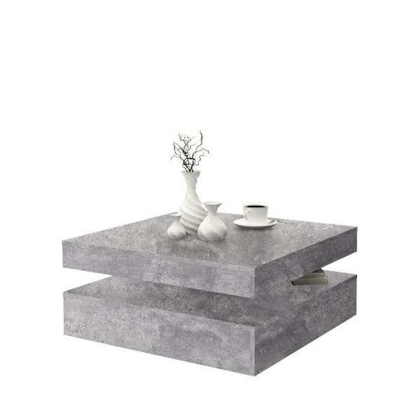 Fyrkantigt vridbart soffbord - Spånskiva - Ljusgrå betongdekor - Klassisk - L 78 x D 78 x H 35,4 cm - KAFFE Ljusgrå betonglook