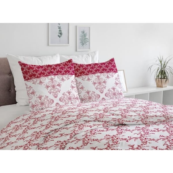 Dynesæt 240x260 cm HOME LINGE PASSION FRISE: Dynebetræk + 2 pudebetræk - 100% Bomuld 57 trådantal - Bourgogne