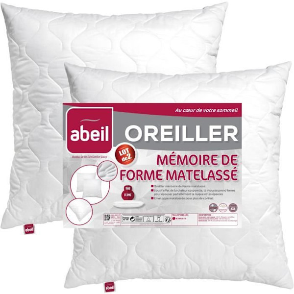 ABEIL Setti 2 tikattua Memory Foam -tyynyä - 60x60 cm - Valkoinen Vit