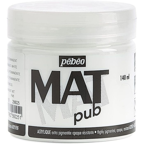 Pot 140 ml Akrylmaling MAT hvid Permanent Vit