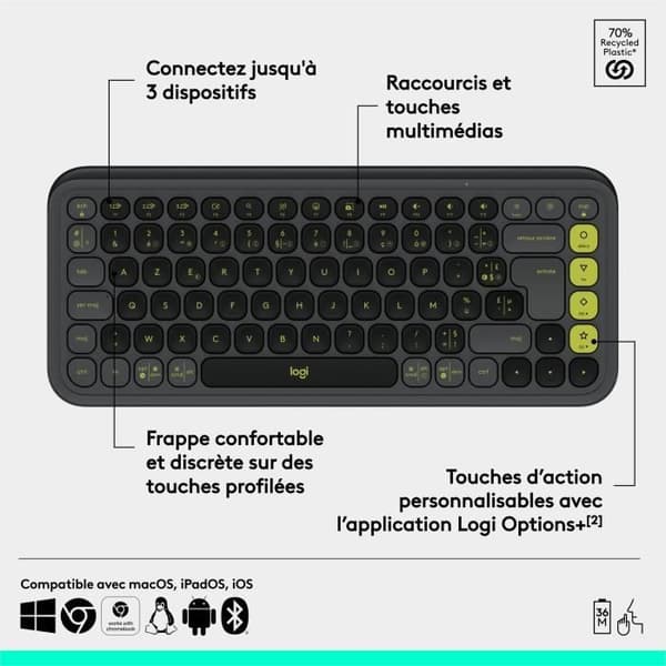 Tastatur - Trådløs - Logitech - Pop Icon Keys - AZERTY - Grafit