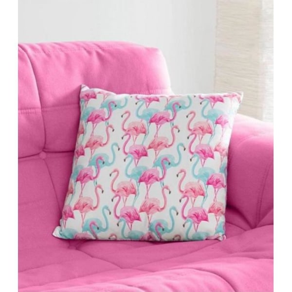 Rosa flamingokudde Storlek: 37x37 cm 100% polyester Tryckt mönster Avtagbart fodral för tvätt