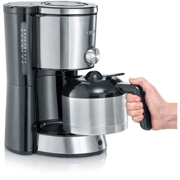SEVERIN KA4845 isolerad filterkaffebryggare - 8 koppar - 1 L - 1 000 W - Aromaväljare - Rostfritt stål/Svart