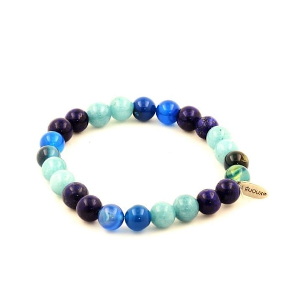 Armbånd - ABIJOUX - Lapis Lazuli, Aigue-Marine, Agate rubanée - 8 mm - Længde 19-20 cm - Unisex Blå