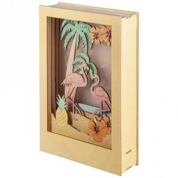 Dekorativ træramme - Flamingo - 20 x 30 x 6,7 cm - Kreativt sæt - Vægdekoration - Moderne stil Beige