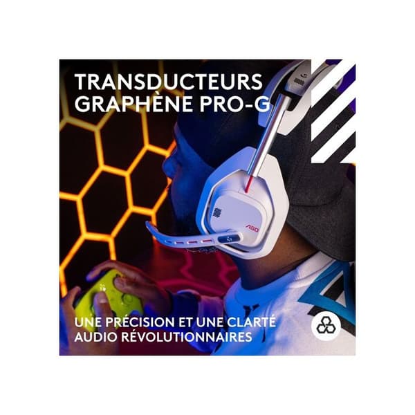 Gamingheadset - Trådlös - Logitech G - Astro A50 Lightspeed Pro-G Graphene - Xbox, PS5, Switch, PC/Mac - Vit Vit