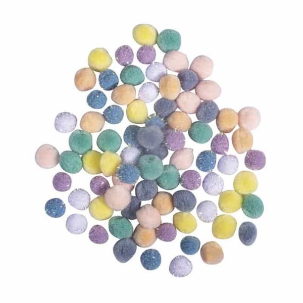 Blanding af pomponer, 15mm ø, pastel, assorterede farver, tab.-LS 80stk Pastel, assorterede farver