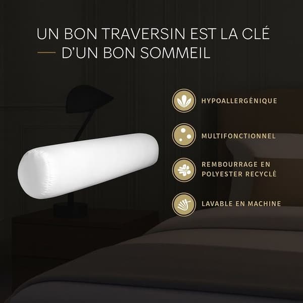 Traversin - PROMO LINGE - Polyester - 180 x 21 cm - Vit Vit