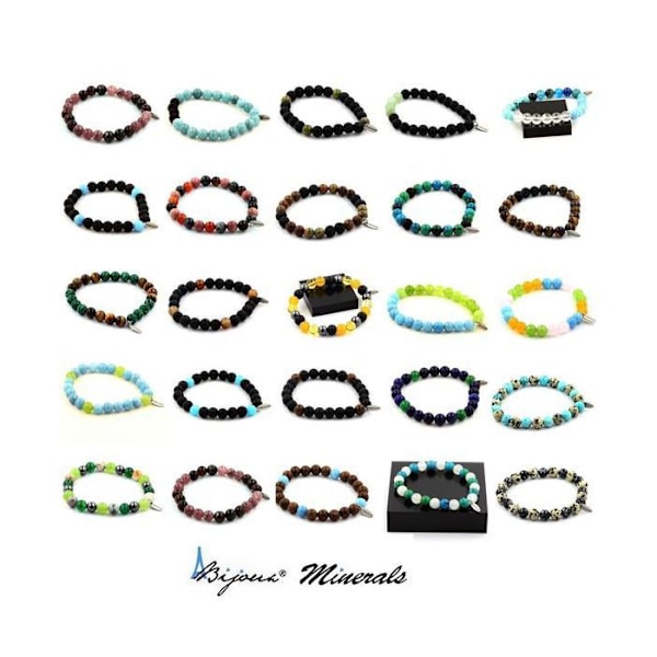 Sten og mineraler. Congo Malachite Beads Armbånd + Blåbåndet Agat + Træ 8 mm. Fremstillet i Frankrig. Grön blå