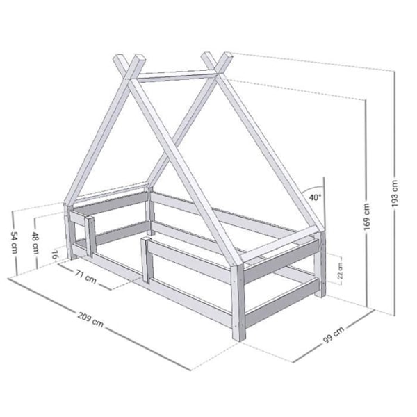 Barnsäng Tipi med vit massivträspärr 90 x 200 cm Vit