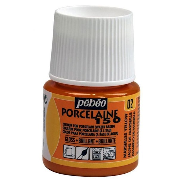 Posliinimaali - Pébéo - 150 Gloss - Marseille Yellow N°02 - 45ml pullo - Kypsennys 150°C Gul