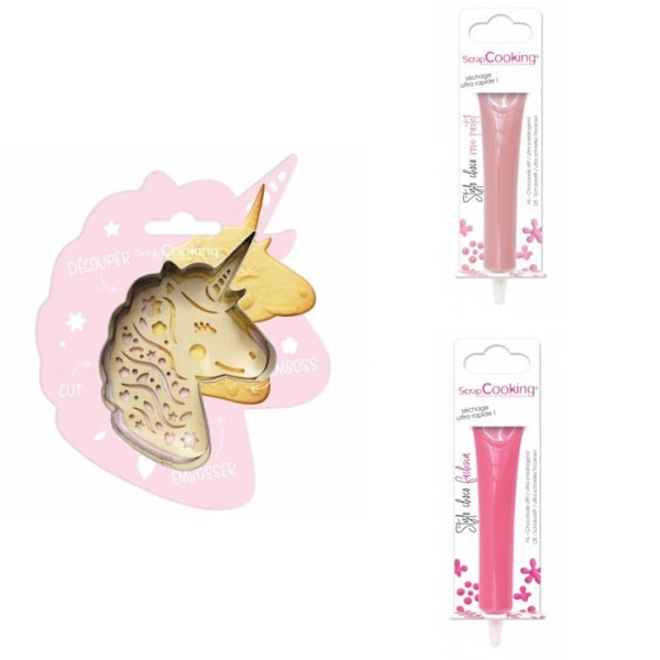Unicorn præget kiks kit + 2 pastel pink og fuchsia chokolade penne Grå