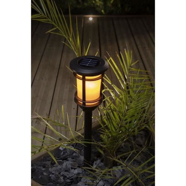 Sollykta med naturlig lågeffekt - GALIX - 33 flimrande lysdioder - termoformad ABS - 64/53 x 13,4 cm Svart