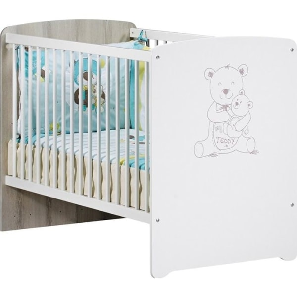 Babysäng - 120 x 60 cm - Babyprice Teddy - Bear screentryck - Vitt trä