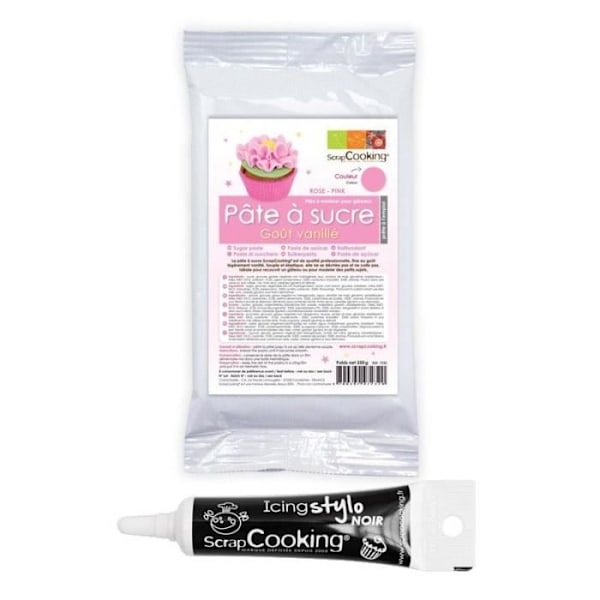 Rosa sockerpasta 250 g + Svart glasyrpenna