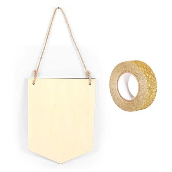 Trævimpel til at hænge 20 x 15 cm + guldglimmer malertape 5 m Beige
