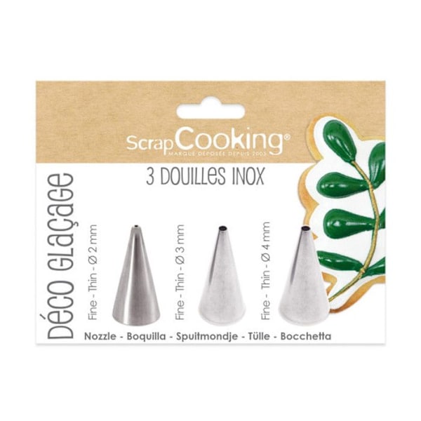 Rustfri ståldyser - SCRAPCOOKING - Sæt med 3 dyser á 2, 3 og 4 mm - Glasur dekoration