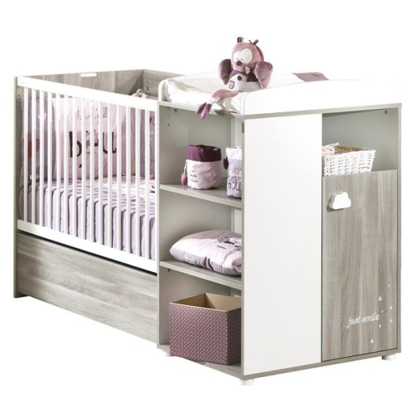 Kombinerad säng - 120x60cm - Konvertibel till 90x190cm - Babyprice Smile - Flintaek