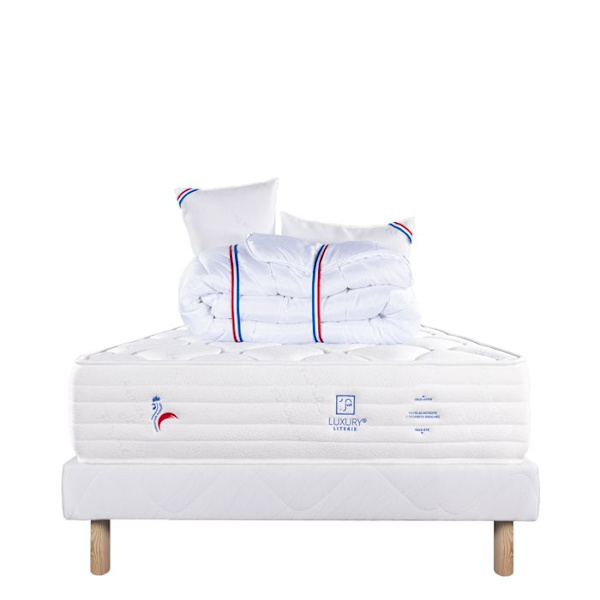 Patriote Mousse madrassset, 27 cm memoryskum, vändbar fast + vit bas 13 cm tjock + 2 kuddar + täcke Vit