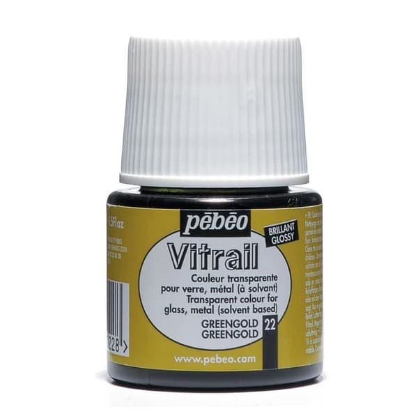 Glasmaling - Pébéo - Greengold - 45ml - Transparent farve - Lysende effekter Grønguld