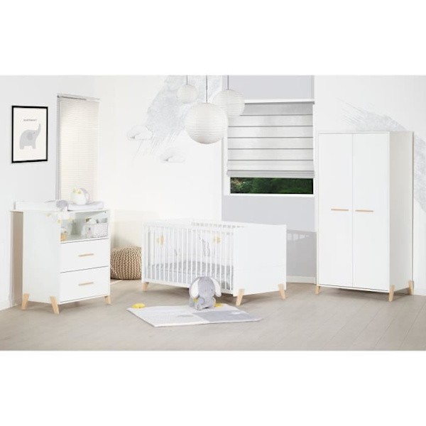 Utdragbar säng - 140x70cm - Babyprice Joy Natural - Vit på naturliga träben VIT