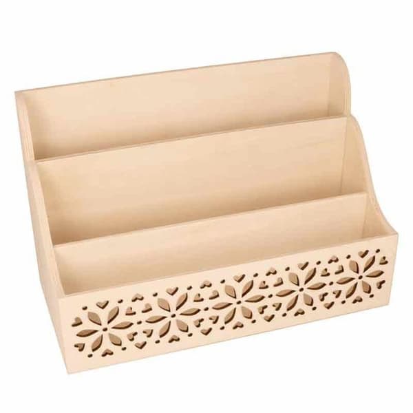 Range-courrier blomster i træ - 28 x 13,7 x 18 cm beige