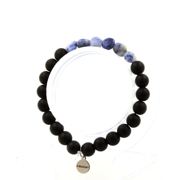 Armbånd - ABIJOUX - Blå jaspis fra Sydafrika - Mat sort onyx - 19-20 cm - 8 mm Blå