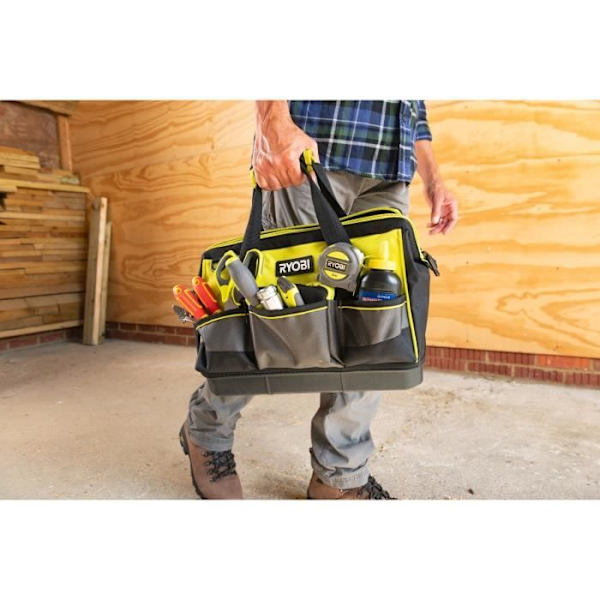 RYOBI - Taske med forstærket bund 38 x 29 x 20,5 cm til 1 eller 2 værktøjer - RSSSTB1 Grön / Träkol