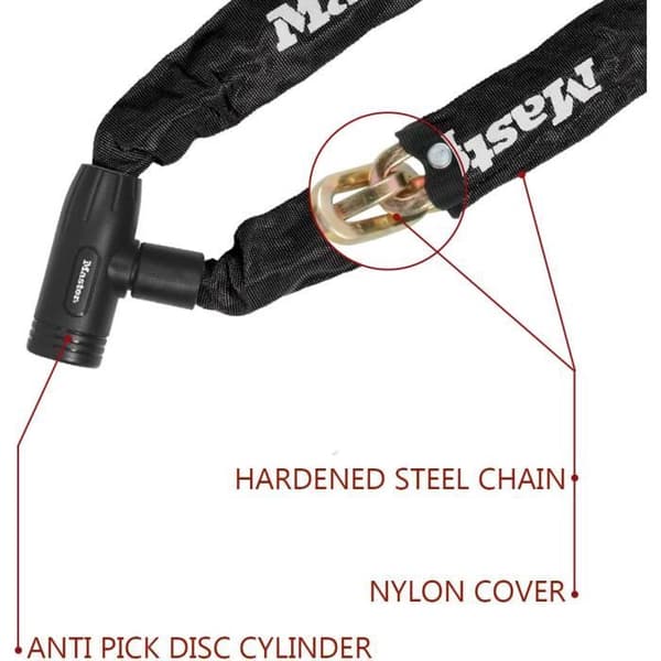 Cykellåskedja - MASTER LOCK - 90 cm lång - Case-härdat stål resistent mot skärning och sågning Svart