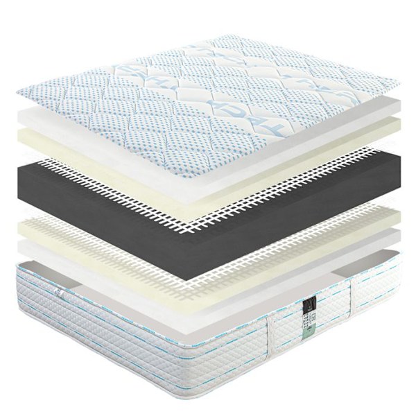 Madrass 180x200 cm, Thermotec, 24 cm, memory foam, fast, sommar/vintersida + 2 kuddar + täcke Vit