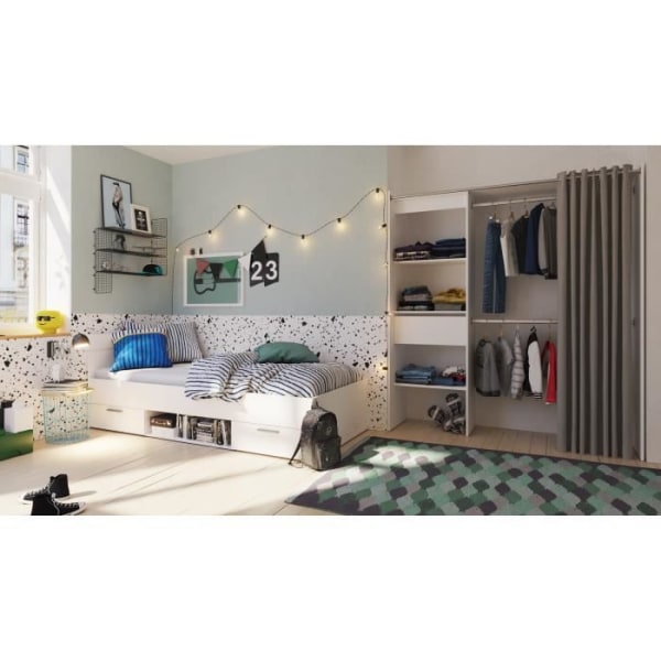 Komplett barnsovrum LILA: Säng + Dressing - Vit dekor - DEMEYERE - Made in France
