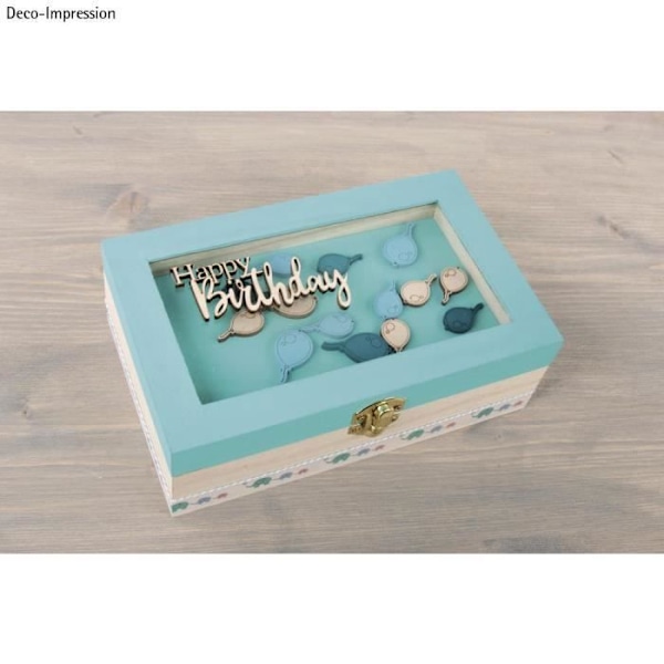 Mini træskrift "HappyBirthday" FSCMixCred, natur, 8,5x4,7x0,3cm, tab.-pose 4 stk. Natur