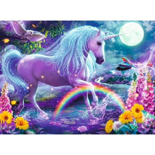 100 bitar XXL barnpussel - Glittrande enhörning - Ravensburger lila och blå