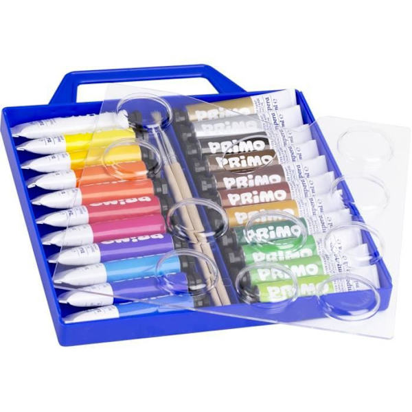 PRIMO 449T22VA Rør med fin gouache 12 ml, etui med låg / palet, 22 farver.