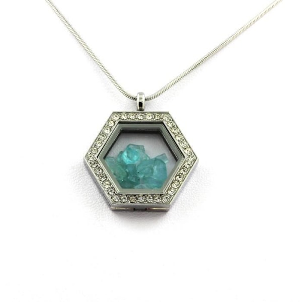 Kivet ja mineraalit. Raw Paraiba Apatite kaulakoru. Kuusikulmainen malli.