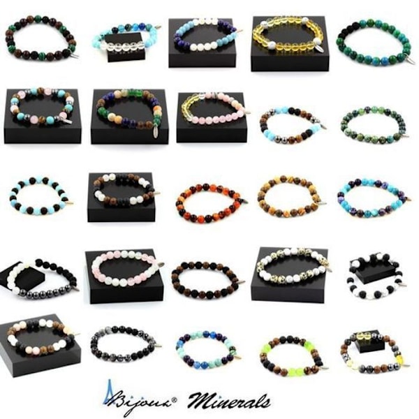 Armband - ABIJOUX - Lépidolit + Matt svart Onyx + Krysokolla - 8 mm - Tillverkad i Frankrike Lepidolit, Matt svart onyx, Krysoko
