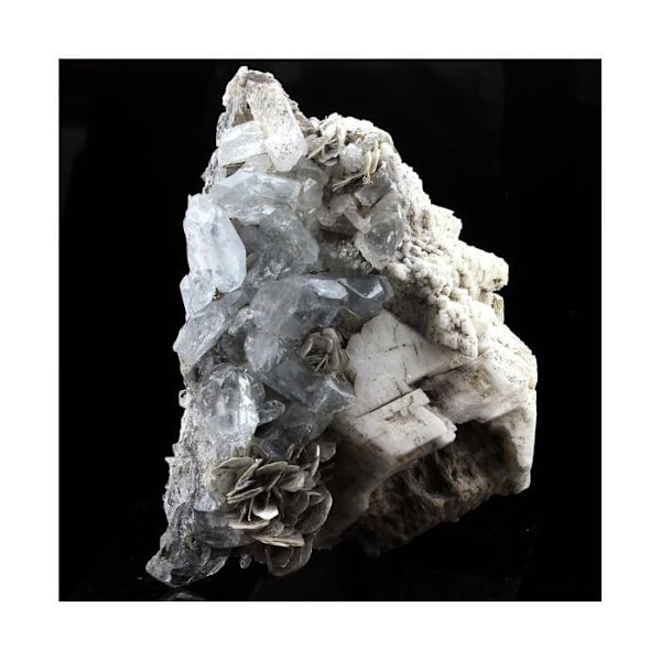 Sten og mineraler. Goshenit, Muscovite, Albite. 1580,0 øre. Mt Xuebaoding, Sichuan, Kina.